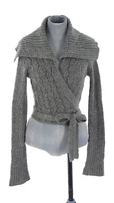 £27.99 • Buy Free People Cardigan Grey Wool Blend Fluffy Wrap Over Tie Short Jumper Size M