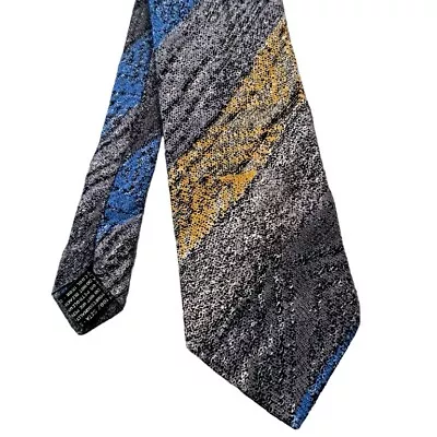 Missoni Vintage Charcoal Yellow Blue Brushed Striped 100% Silk Tie Men’s • $50