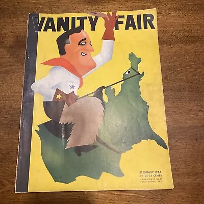 February 1934 VANITY FAIR MAGAZINE- FDR BREAKING IN A CONTINENT COVER -VG Cond • $20