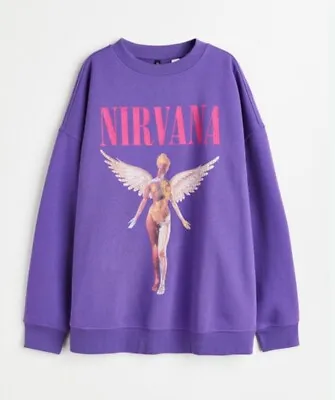 H&M Purple Pink Nirvana Angel Oversized Sweatshirt L 14 16 BNWT • £59.99