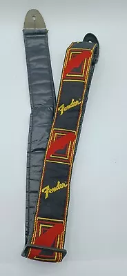 Vintage Fender Guitar Strap Script Logo Cloth Red And Yellow Vtg  • $10