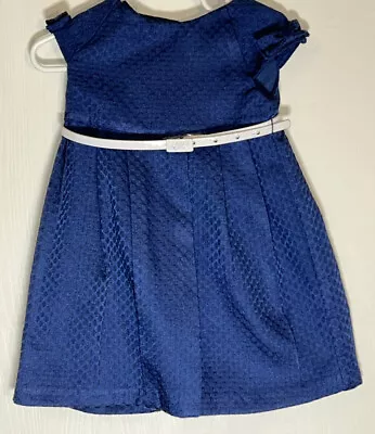 Mayoral Toddler Girl 2T Dress Blue Capped Sleeves W/ Bows Pleated Textured Belt • $10.75