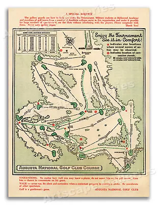 1954 Augusta National Masters Golf Tournament Course Map Art Print  - 18x24 • $13.95