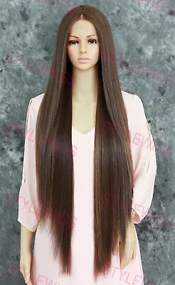 Extra Long Straight Lace Front Human Hair Blend Wig Light Brown/Blonde EVFN • $92.85