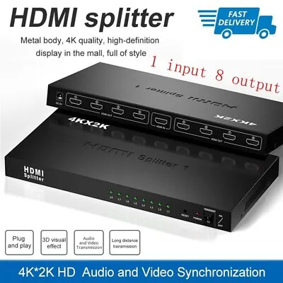 1X8 8 Port HDMI Splitter Switch 1 In 8 Out Repeater Amplifier Hub 3D 4K HD 1080P • $32.99