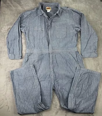 Vtg Field N Forest Coveralls Men 2XL Big Tall Herringbone Chambray Jumpsuit Blue • $49.99