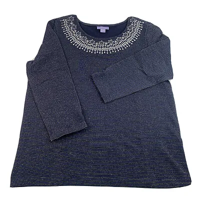 Laura Scott Women's Top T-Shirt 3/4 Sleeve Lurex Stripe Ottoman Pick Size Color • $9.25