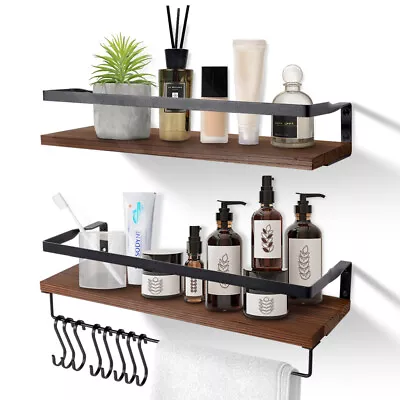 £12.49 • Buy 2x Wooden Floating Shelves Wall Mounted Display Storage Decor Rustic Home Office