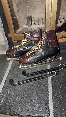 BAUER BIG CHIEF  VINTAGE LEATHER ICE HOCKEY SKATES SIZE 10 Men's  • $34