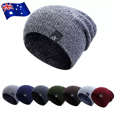 Mens Knitted Winter Slouch Skateboard Beanie Men Hat Ski Cap Warm Outdoor Black • $11.98