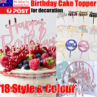 $4.89 • Buy Happy Birthday Cake Topper Acrylic Party Decorations Mirror Black Gold Silver
