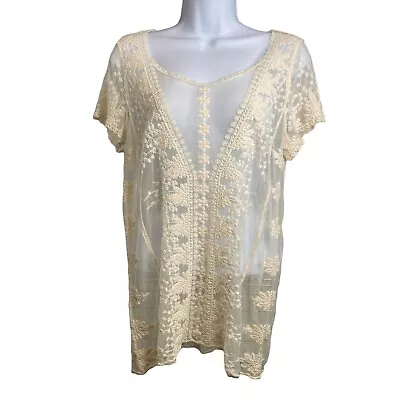 Sundance Embroidered Floral Lace Top Sheer Sz S Romantic Victorian Edwardian • £26.81