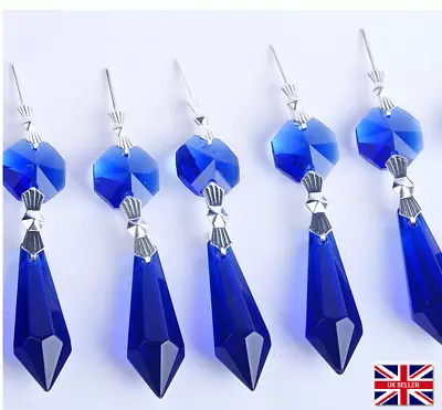 5 Blue Chandelier  Glass Crystals Sun Catcher Leaf Drops Prisms Droplet  • £5.69