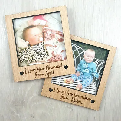 £5.95 • Buy Personalised Grandma Grandad Polaroid Magnet Frame Gift Wood Oak Lockdown Baby