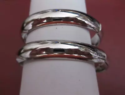 2 Vintage Whiting & Davis Silver Tone Hinged Bangle Bracelet Smooth / Plain • $29.95