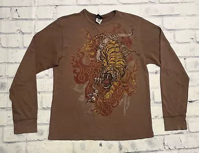 LA Ink Thermal Shirt Large Brown Long Sleeve Tiger Y2k Punk Tattoo Shop Grunge • $46.99