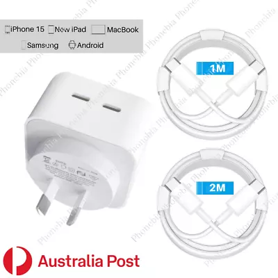 35W Dual Type-C Fast Charger Block PD USB-C Cable For IPhone 15 IPad Pro Samsung • $18.21