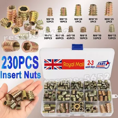 230pcs M4/M5/M6M8/M10 THREADED HEX DRIVE INSERT FIXING WOOD SCREW INSERTS NUTS • £10.99