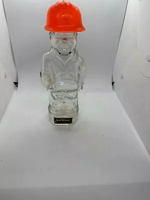 1970’s Mennen Man Empty Bottle Skin Bracer Clear Glass Orange Construction Hat • $9.50