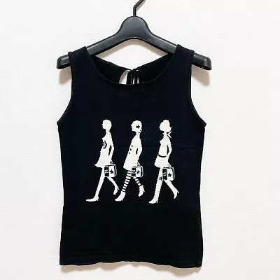 MARY QUANT LONDON Iconic Embroidered Tank Top Black US/XS-S Sleeveless Japan • $120