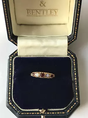 Fire Opal And Garnet Half Eternity 9ct Gold 1990 Vintage Ring - Size P • £200