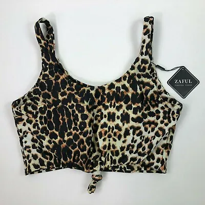 Zaful Womens Bikini Swimwear Top 10 Animal Print Built In Bra Tie Front Straps • $13.56
