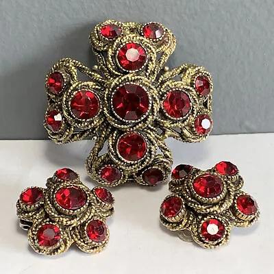 Vintage Pin Brooch Earrings . HAR Hargo Creations Of New York Maltese Cross Bro • $223