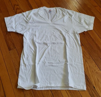 $11.99 • Buy VTG NOS 90s BLANK WHITE HANES T-Shirt XL Single Stitch Thin V Neck 1992-1998