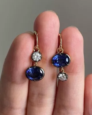 2CT Oval Lab-Created Blue Sapphire Drop Dangle Earring 14K Yellow Gold Plated • $69.99