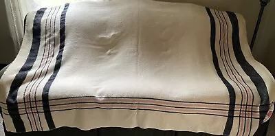 Vintage Striped Wool Blanket FleecyDown Montgomery Ward Pink Black Cream 67 X 79 • $99.95