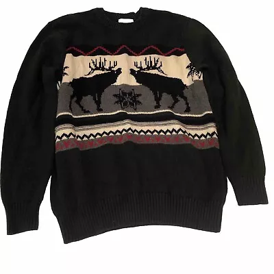 Mens Size M Navy Moose Sweater Dockers  Cotton Knit Sweater Fair Isle • $10