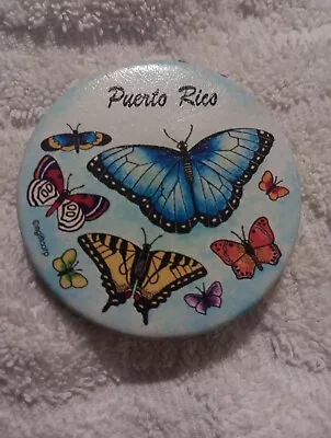 Mini Round Pocket Mirror Double-sided Folding Puerto Rico Butterfly Design • $32