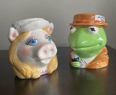 Vintage Kermit Frog & Miss Piggy Henson Sigma Ceramic Muppet Mugs Coffee Cups • $25