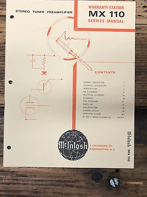 Mcintosh  MX-110 MX110 Preamp / Preamplifier  Service Manual *Original* • $124.97