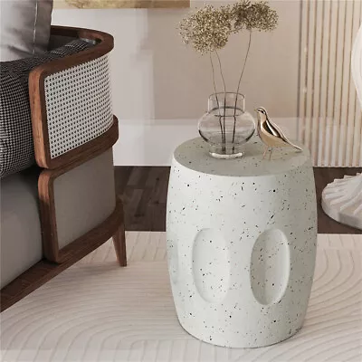 Light-Weight Concrete Accent Sofa End Table Drum-shape Coffe Snacks Deck Chairs • £49.92