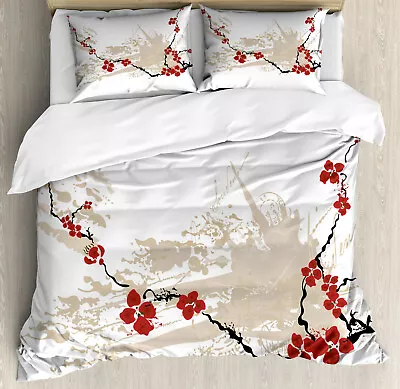 Grunge Duvet Cover Set With Pillow Shams Japan Sakura Flowers Print • $89.99