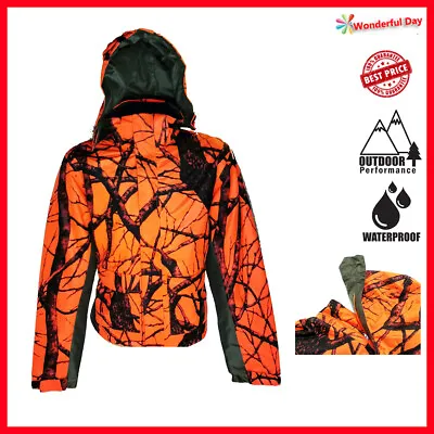 Men's Orange Camo Hunting Jacket Blazer  Lined Jacket Coat W/ Removable Hood • $46.88