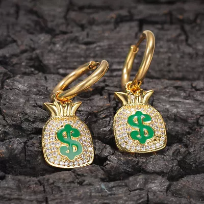 2Ct Round Cut Lab Created Diamond Dangle Hoop Money Bag Earrings 14K Gold Finish • $82.49