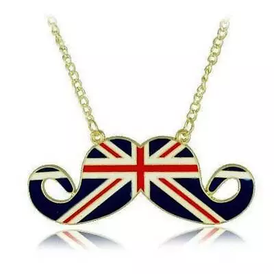UNION JACK MUSTACHE CHARM NECKLACE 3.2  Pendant Cheeky UK British Flag England • $1.95