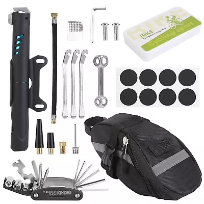 Bicycle Repair Bag &  Bike Tire Repair Tool Kit Tire Pump W/ 16-In-1 Multi-Tool • $23.55