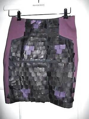 Topshop Purple And Grey Leather Panel Bodycon Skirt UK10 EU38 US6 • £10