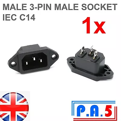 1x 3-PIN Male Chassis Socket IEC -C14 Panel Mount Kettle Plug Connector 10A 250V • £3.69