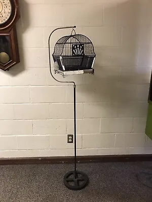 Antique Vtg Art Deco Chrome Bird Cage On Stand 63” Tall Hendryx Style Complete   • $365