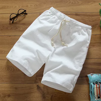 Men Cotton Linen Shorts Elastic Waist Drawstring Summer Loose Casual Pants Beach • $11.99