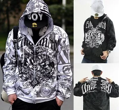 Men's Ecko Unltd Hoodie Hip Hop Cotton Lining Warm Zip Graffiti Print Pullover • $28.73