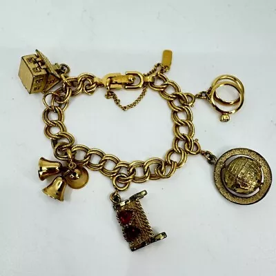 Vintage Monet Bracelet With 5 Love/Valentines  Charms Safety Chain  6.5  1970s • $49.99