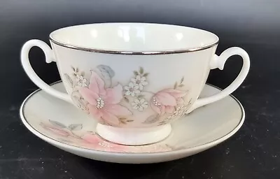 Mayfair Fine Bone China Staffordshire Flowers Soup Cup & Saucer Double Handled • £5.72