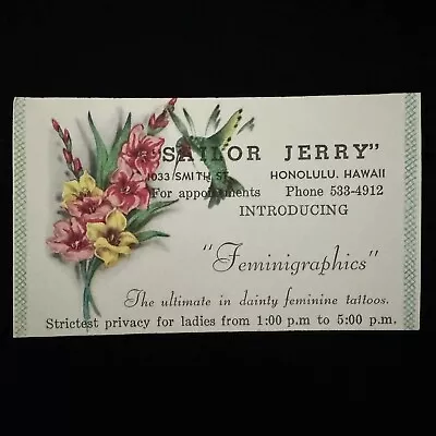 Original Authentic Sailor Jerry Feminigraphics Tattoo Business Card Vintage • $500