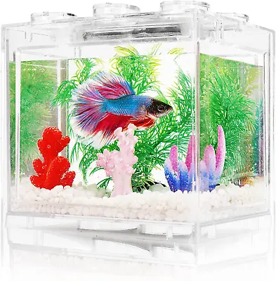 Small Betta Fish Tank Aquarium Tank Kit With LED Lighting 3/5 Gallon Stackable • $39.99