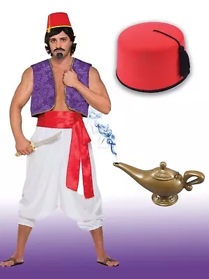 Men's Aladdin Arabian Nights Prince Genie 3Pcs Street Rat Fancy Dress Costume • £24.90